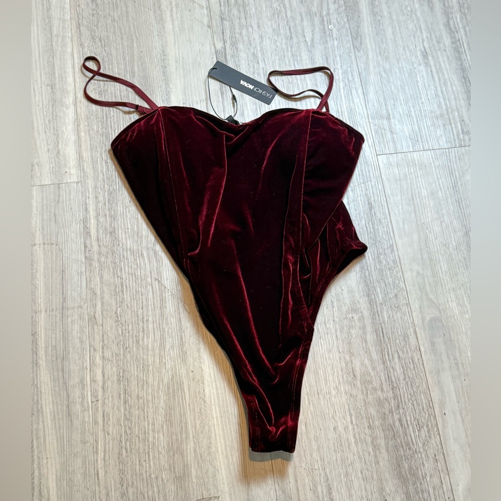 Maroon velvet bodysuit